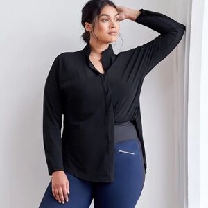 ADAY Something Borrowed Tunic Button Collared Shirt Top Blouse Black Small S